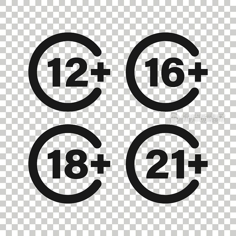 12, 16, 18, 21加上图标在平面风格。审查矢量插图在白色孤立的背景。审查业务概念。